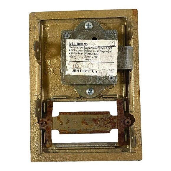 Antique Brass PO Post Office Box Door Hinged Frame #204 Turn Combination Lock - Picture 2 of 4
